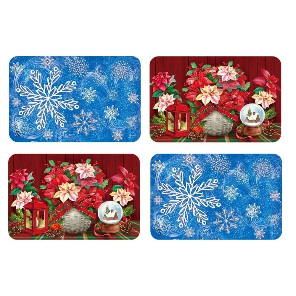 Christmas Snowflakes Poinsettia Snowflakes Placemats Double Sided Vinyl Set of 4
